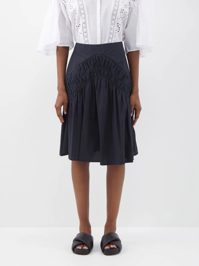 Merlette Mare Gathered Cotton-poplin Midi Skirt In Black