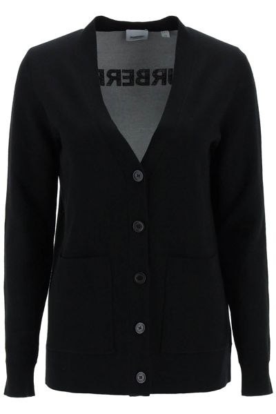 Burberry Ayana Cardigan With Horseferry Logo In Black
