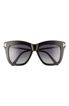 Tom Ford Dasha 52mm Polarized Square Sunglasses In Black/ Rose Gold/ Smoke Grad