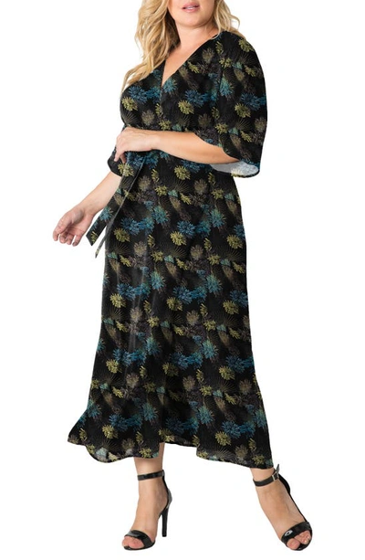 Standards & Practices Short Sleeve Wrap Maxi Dress In Black Sparkler