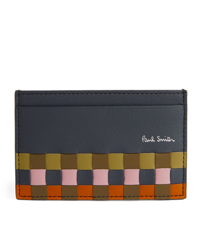 Paul Smith Screen Check Woven Leather Cardholder In Blue