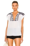 Nili Lotan Aurielle Embroidered Cotton-poplin Top In Ivory & Blue Embroidery