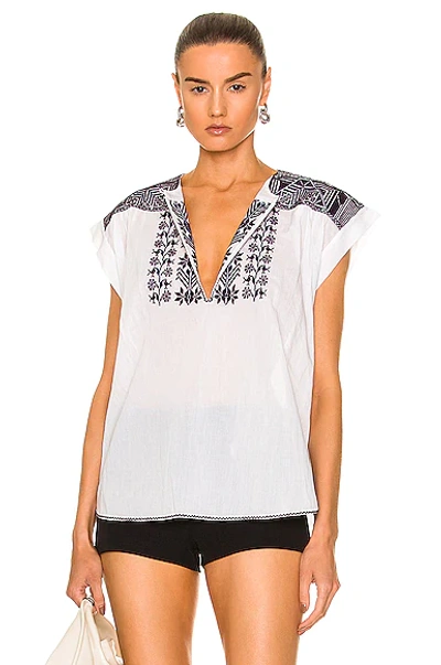 Nili Lotan Aurielle Embroidered Cotton-poplin Top In Ivory W/blue Embroidery