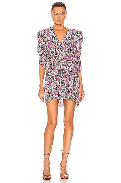 Isabel Marant Aliniza Ruched Floral-print Silk-blend Crepe Mini Dress In Multi-colored