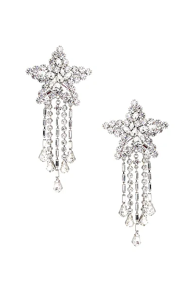 Alessandra Rich Star Crystal Clip-on Earrings W/ Fringes In Silver