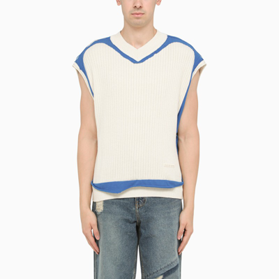 Ader Error Contrast-trim V-neck Cotton-knit Vest In Beige