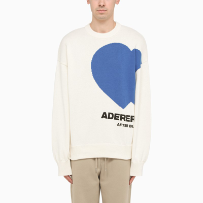 Ader Error Ivory-coloured Jumper With Twin Heart Embroidery In White