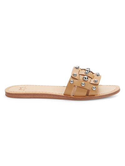 Marc Fisher Ltd Pacca Womens Leather Studded Slide Sandals In Natural