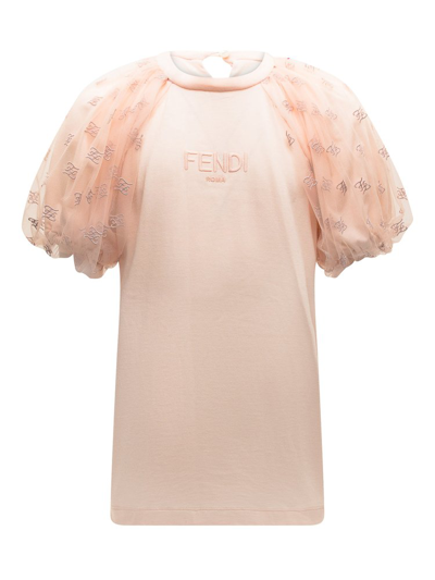 Fendi Babies' Girls Pink Tulle Sleeve Logo T-shirt