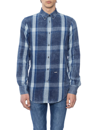 Dsquared2 Checked Denim Shirt In Blue