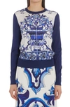 Dolce & Gabbana Printed Silk Crewneck Sweater In Hd3tn Maiolica 4