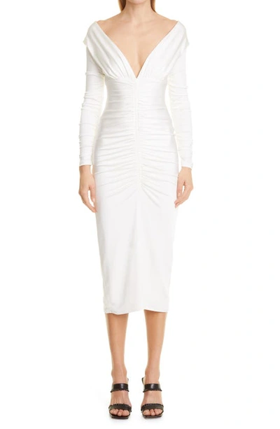 Et Ochs Vivian V-neck Ruched Midi Dress In White