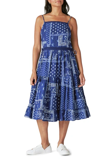 Lucky Brand Women's Patchwork Printed Midi Dress In Blue