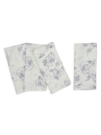 Tina Chen Designs Florals Vintage Floral 4-piece Linen Napkin Set In Grey