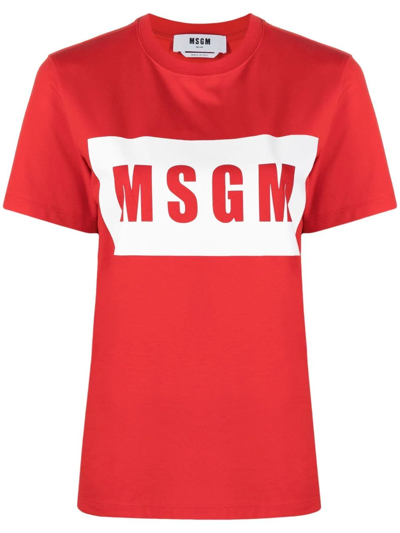 Msgm Logo-print Round-neck T-shirt In Rot