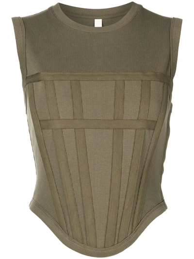 Dion Lee Ribbed Corset Tank Top In Green