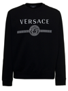 VERSACE BLACK JERSEY SWEATSHIRT WITH LOGO PRINT