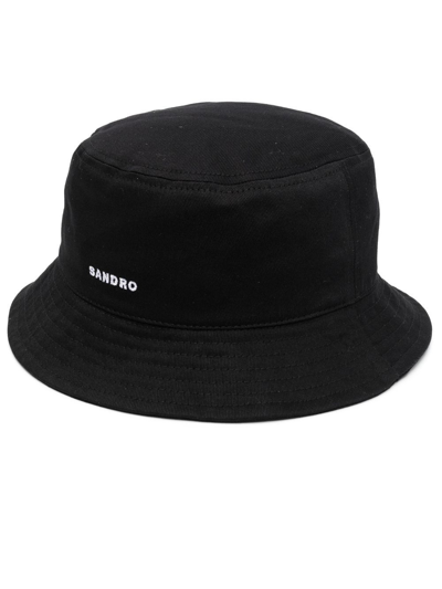 Sandro Logo-embroidered Cotton Bucket Hat In Black