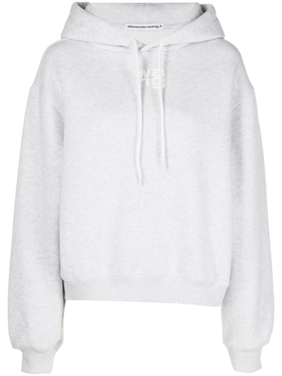 Alexander Wang Rubberised Logo Cotton Hoodie In Grey