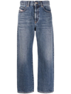 Diesel Cropped Wide Leg Trousers With Ripped Features In Blue