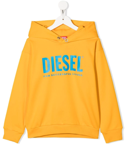 Diesel Kids' Logo-print Detail Hoodie In Orange