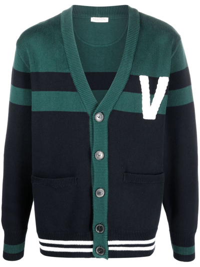 Valentino V-logo Knitted Cardigan In Grün