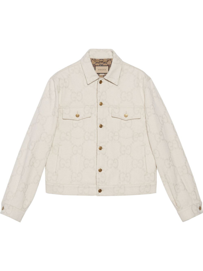 Gucci Maxi Gg Cotton Blend Denim Jacket In Neutrals