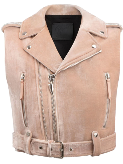 Giuseppe Zanotti Amelia Crystal Cropped Biker Jacket In Pink