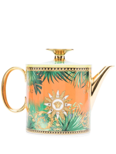 Versace Mix-print Ceramic Teapot In Grün