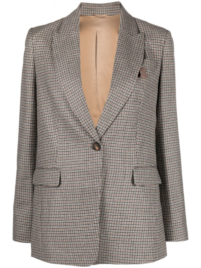 Brunello Cucinelli Prince Of Wales Single-breasted Blazer In Grey