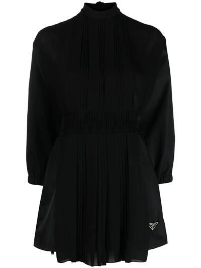 Prada Pleated High-neck Playsuit In Black