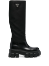 Prada Black Leather And Re-nylon Monolith High Boots In Schwarz