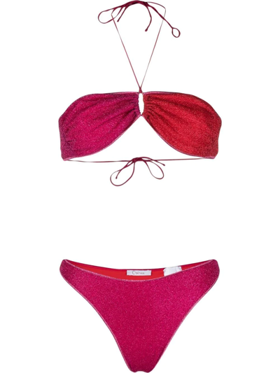 Oseree Glittered Tie-fastening Bikini Set In Pink