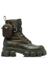 Prada Monolith Lug-sole Leather Combat Boots In Militare