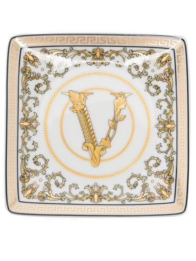 Versace Logo Engraved Tray In Weiss
