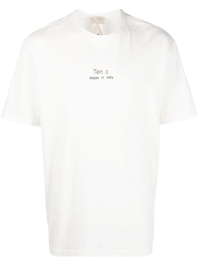 Ten C Logo-print Graphic-patch T-shirt In White