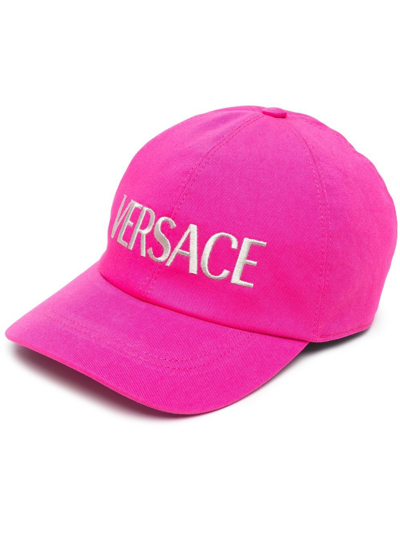 Versace Logo Embroidered Cap In Pink