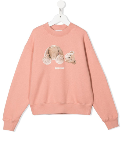 Palm Angels Kids' Teddy Bear Print Sweatshirt In Pink