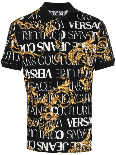 Versace Jeans Couture Logo印花棉polo衫 In Black