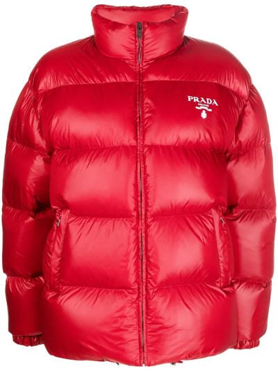 Prada Re-nylon Puffer Jacket In Red
