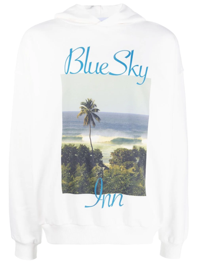 Blue Sky Inn Beach-print Cotton Hoodie In Beige