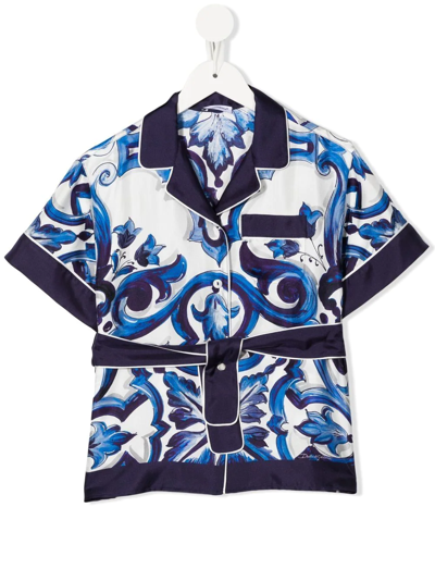 Dolce & Gabbana Kids Silk Majolica Print Shirt (2-6 Years) In Blau