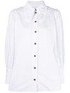 Ganni + Net Sustain Ruffled Organic Cotton-poplin Blouse In Weiss