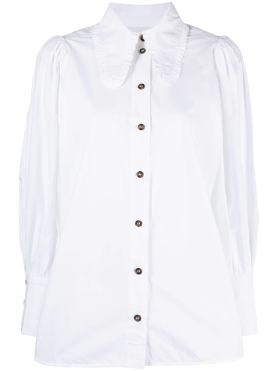 Ganni + Net Sustain Ruffled Organic Cotton-poplin Blouse In White