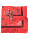 Ganni Graphic-print Frilled-trim Organic-cotton Bandana In Red