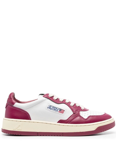 Autry Low Leather Sneakers Panelled Design In Red