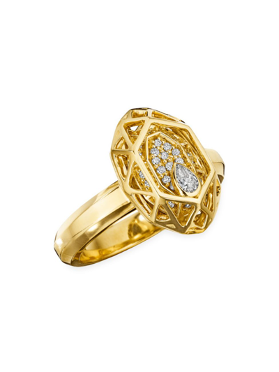 Hueb 18k Yellow Gold Estelar Diamond Pear & Round Cluster Statement Ring