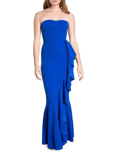 Dress The Population Paris Ruffle Strapless Mermaid Gown In Electric Blue
