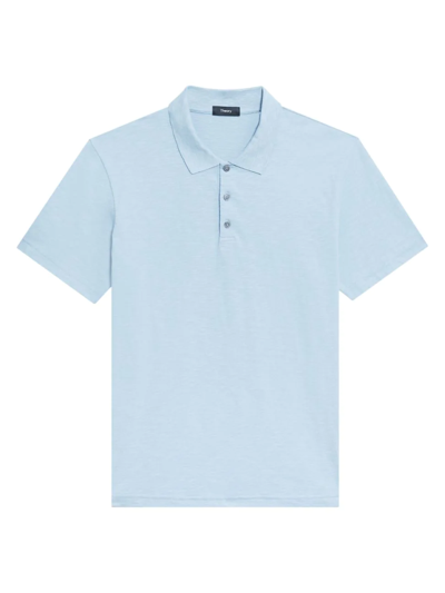 Theory Bron Slubbed Cotton-jersey Polo Shirt In Blue