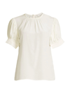 Rebecca Taylor Short Sleeve Silk Crêpe De Chine Blouse In Snow